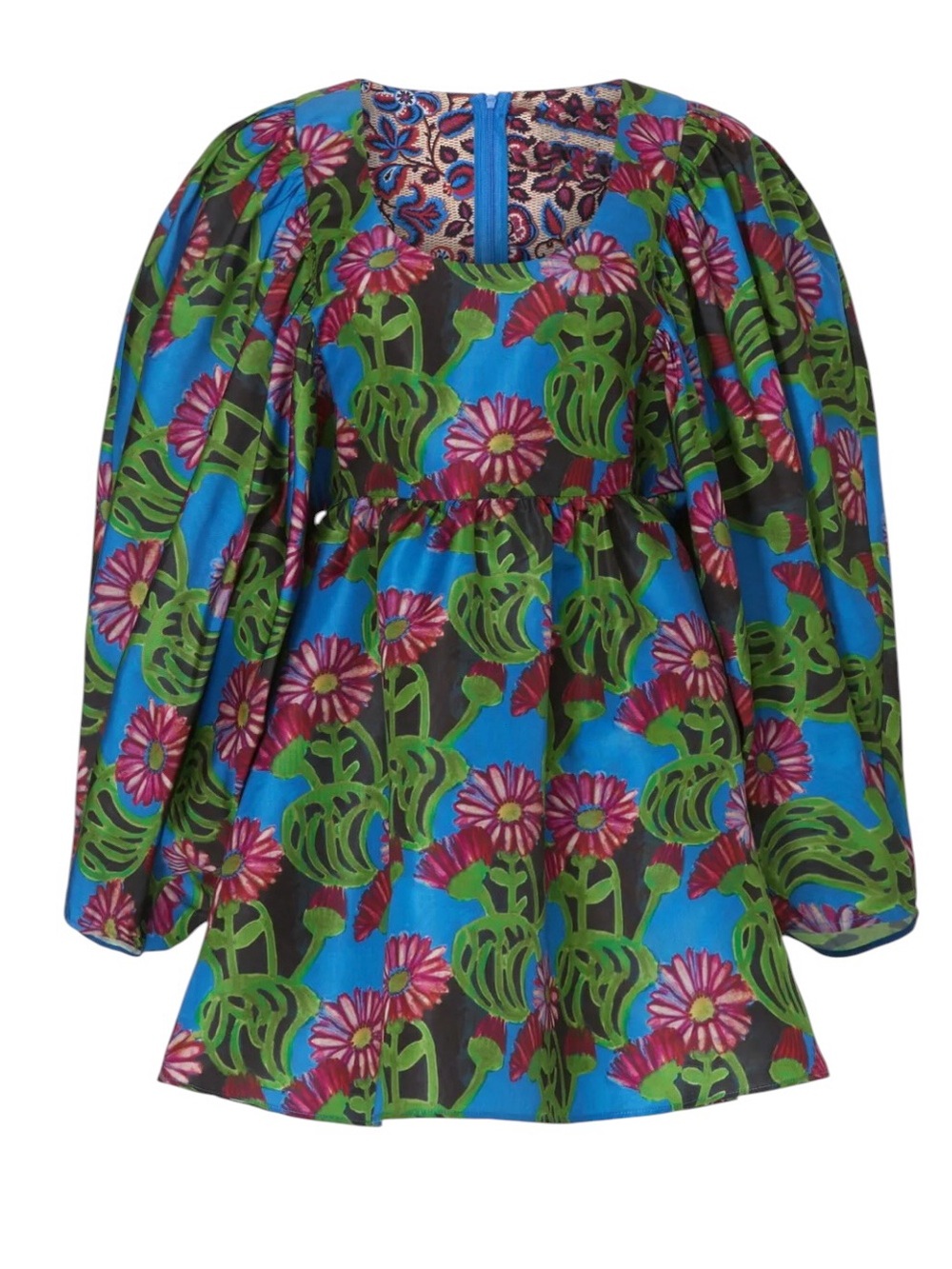 La DoubleJ Dolly Dress Size Small Blue Floral Balloon Sleeve Dress